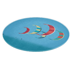 Round Colourful Kite Surfing Cutting Board