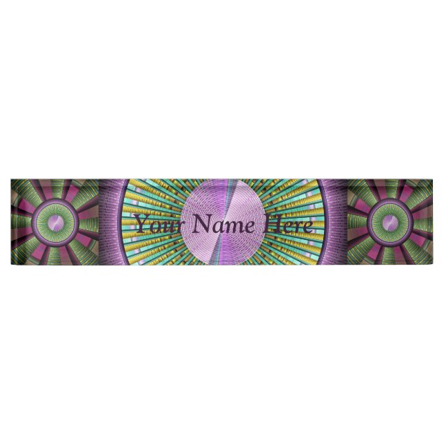 Round Colourful Modern Decorative Fractal Art Name Nameplate (Front)