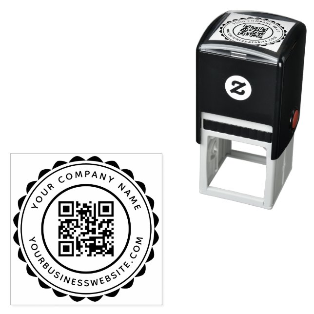Round Company Name and URL Custom QR Code Self-inking Stamp (In Situ)