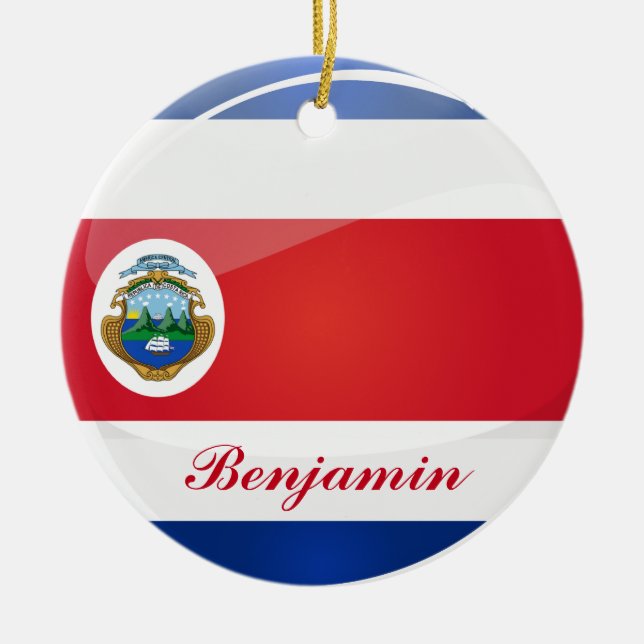 Round Costa Rican Flag Ceramic Tree Decoration (Front)
