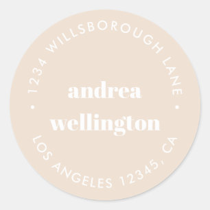 Round Cream Beige Typography Return Address Classic Round Sticker
