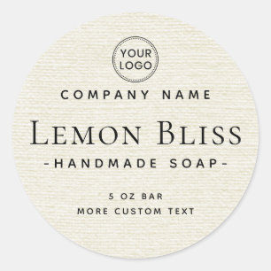 Round cream off-white linen look product label
