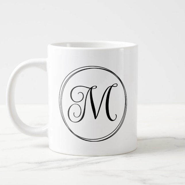 Round Curly Script Monogram Large Coffee Mug (Left)