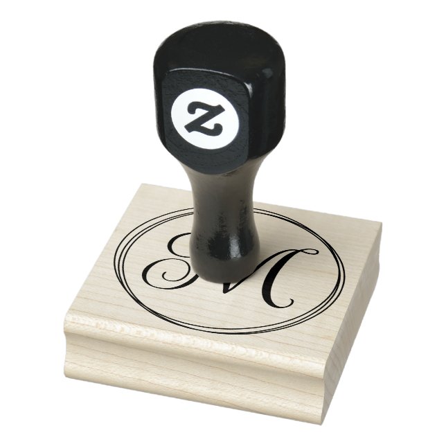 Round Curly Script Monogram Rubber Stamp (Stamp)
