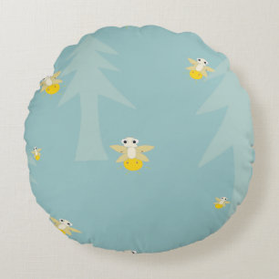 Round cushion with fireflies design.
