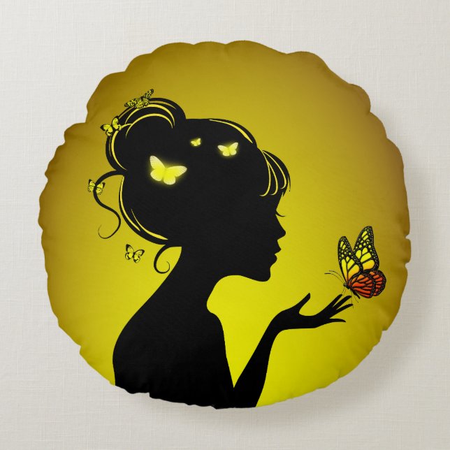 Round cushions The woman yellow butterflies (Front)