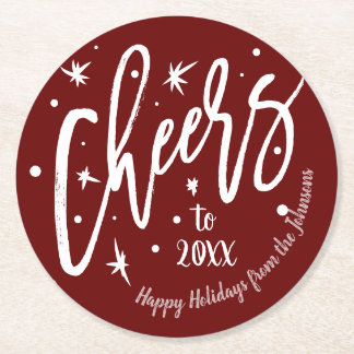 Round Custom Family Name | Cheers to New Year Round Paper Coaster