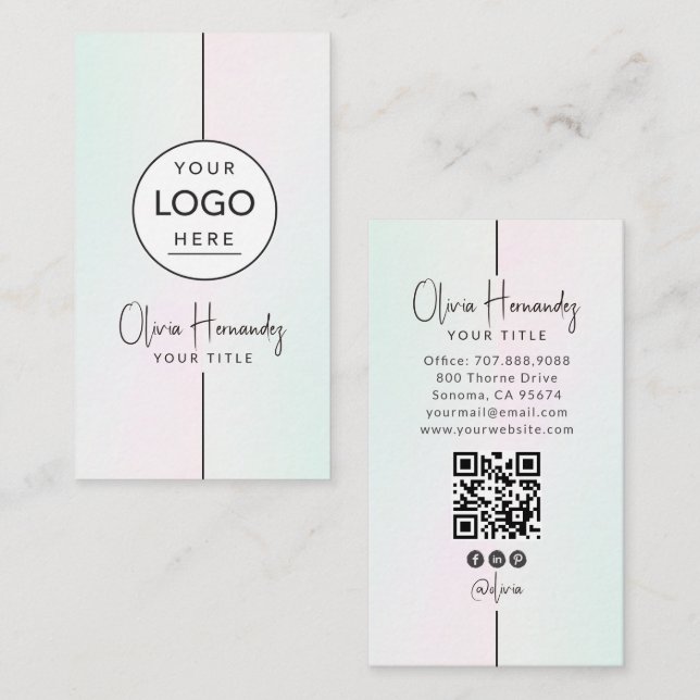 Round Custom Logo QR Code Social Media Gradient Business Card (Front/Back)