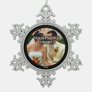 Round Custom Photo/Year Snowflake Pewter Christmas Ornament