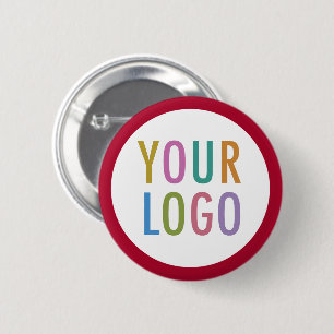 Round Custom Pin Back Button with Logo Dark Red