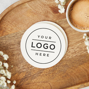 Round Custom White Business Logo Minimal Paper Coaster