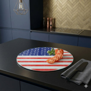 Round Cutting Board American Flag Patriotic USA