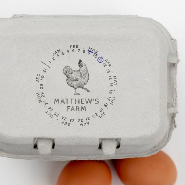 Round Date of Month Rustic Chicken Egg Farm Rubber Stamp (Rubber Stamp Mock-up)