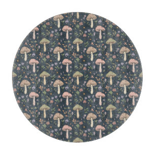 Round Deep Slate Blue Fungi Dark Academia Circle Cutting Board