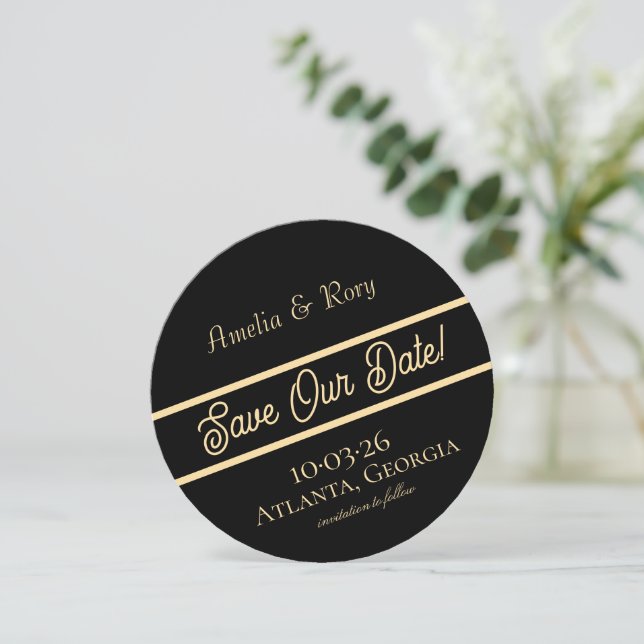 Round Diagonal Save the Date Card (Standing Front)