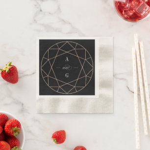 Round Diamond Gem Geometric Monogram Chic Wedding Napkin