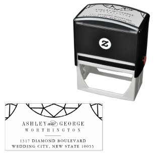 Round Diamond Gem Geometric Monogram Chic Wedding Self-inking Stamp