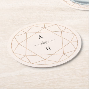 Round Diamond Gemstone Geometric Stylish Wedding Paper Coaster