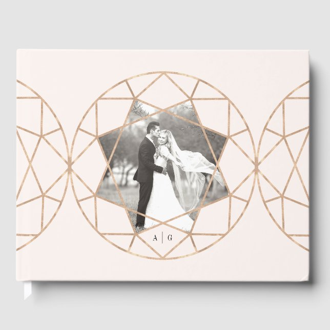 Round Diamond Geometric Chic Wedding Photo Guest Book (Front)