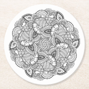 Round Doodle Design Paper Coaster