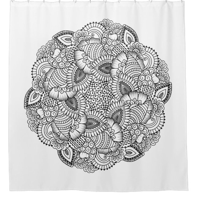 Round Doodle Design Shower Curtain (Front)