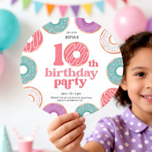 Round Doughnut Party Girl 10th Birthday Invitation