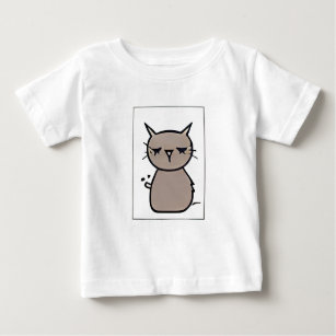  "Round-Eared Brown-Grey Cat Cartoon Emoticon Burp Baby T-Shirt