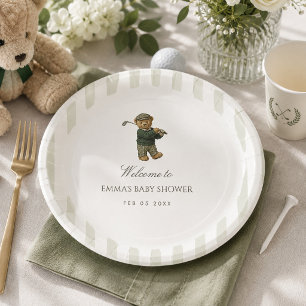 Round eddy Bear Golf Baby Shower New to the Club Paper Plate
