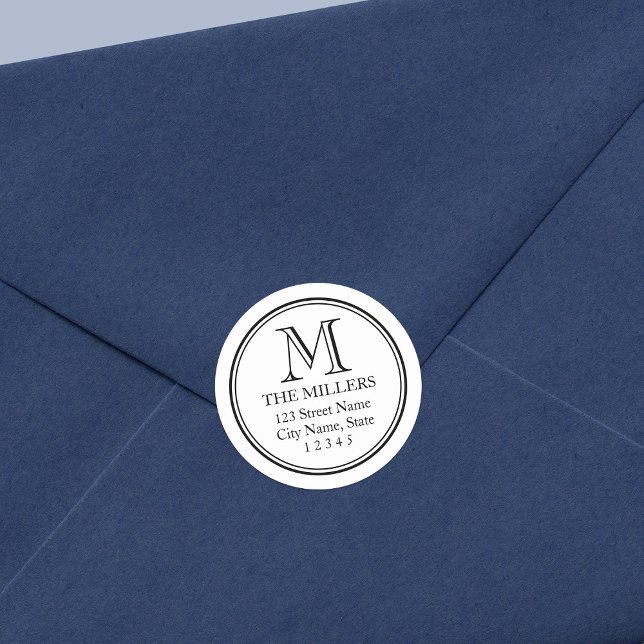 Round Editable Background Name Monogram Address Classic Round Sticker (Creator Uploaded)