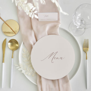 Round Elegant Modern Ivory Calligraphy Wedding Menu