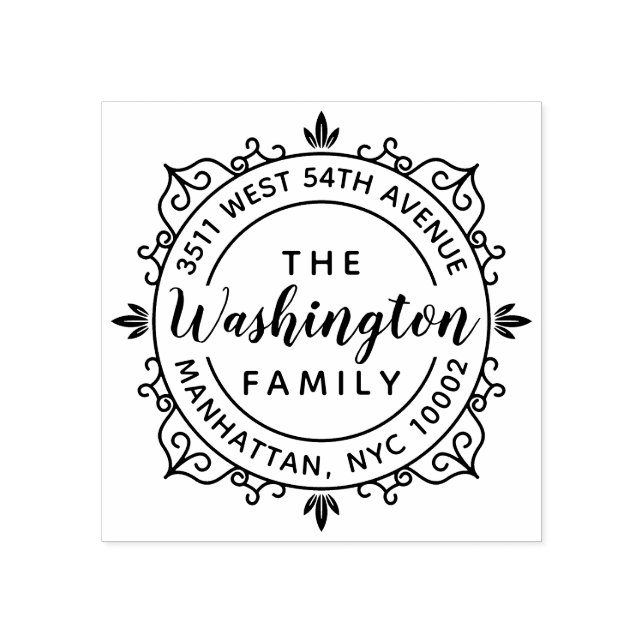 Round Elegant Script Family Name Return Address Rubber Stamp (Imprint)