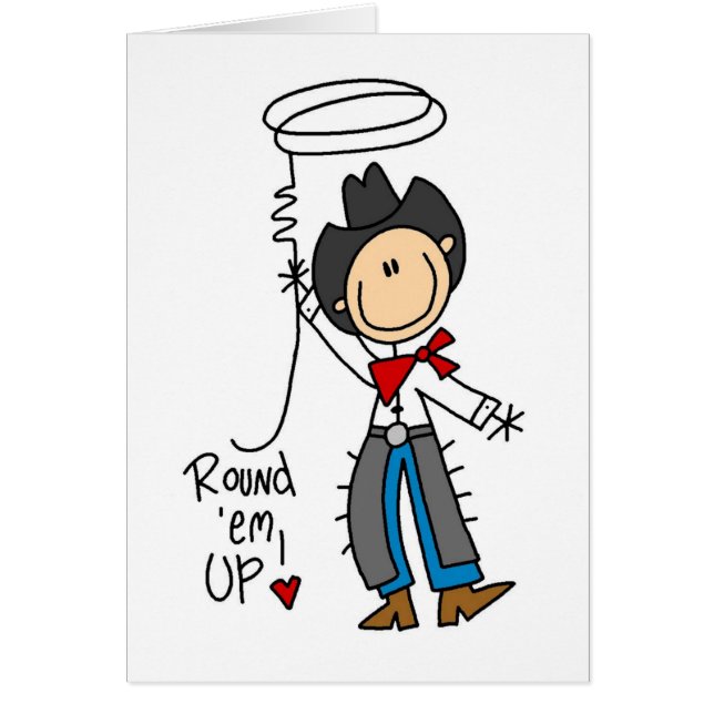 Round 'Em Up! Cowboy Stick Figure Card (Front)