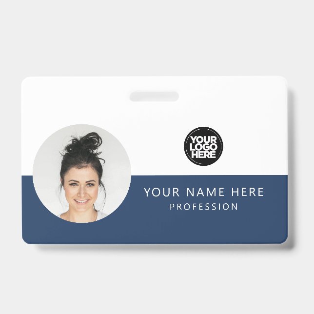 Round Employee Photo, QR Code, Logo, Name ID Badge (Front)