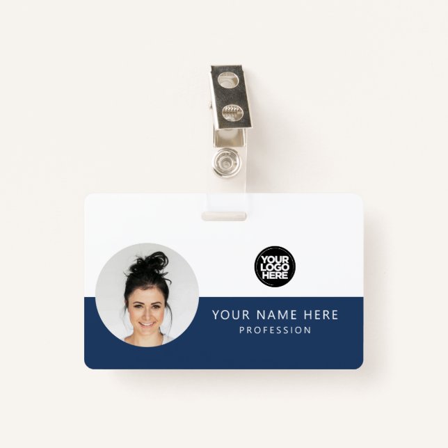 Round Employee Photo, QR Code, Logo, Name ID Badge (Front with Clip)