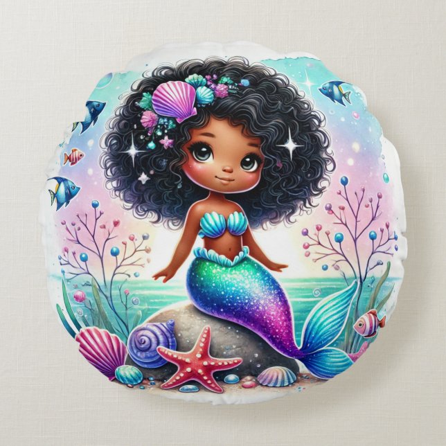Round Esme Mermazing Mermaid Throw Pillow (Front)