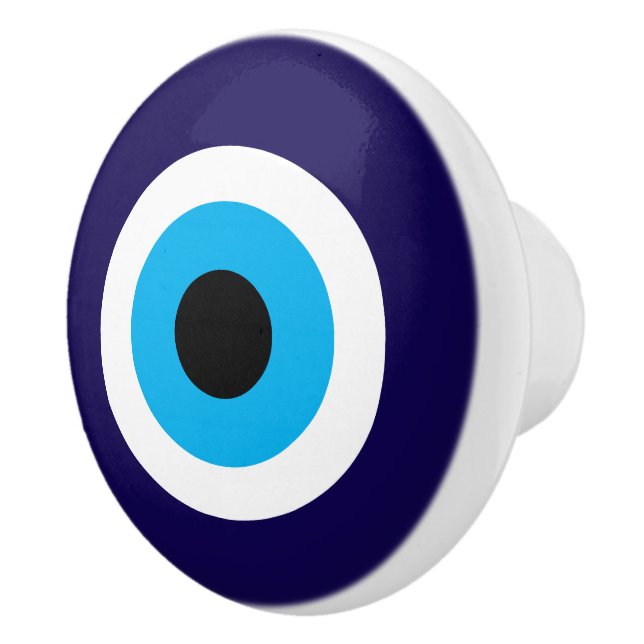 Round Evil Eye Blue Mati Nazar symbol Ceramic Knob (Right)