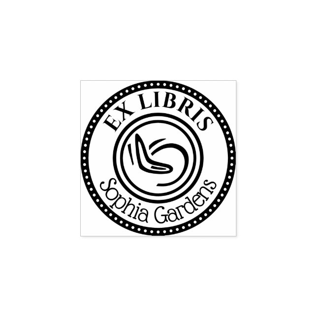 Round Ex Libris Boomerang - Decorative Edge Rubber Stamp (Imprint)