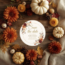 Round Fall Wedding Save the Date Card