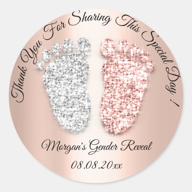 Round Feet Baby Shower Thank Gender Reveal Party  Classic Round Sticker (Front)