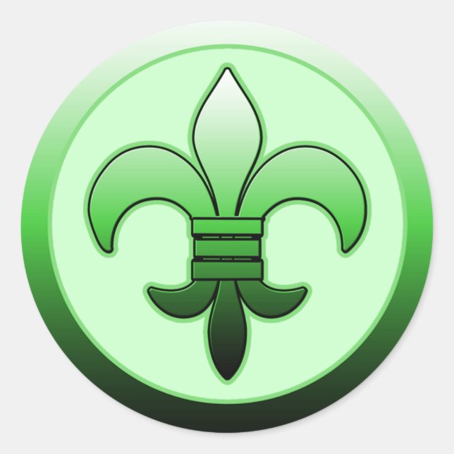 Round Fleur de Lis Stickers Green (Front)