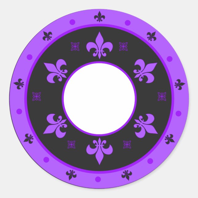 Round Fleur de Lis Stickers PURPLE (Front)