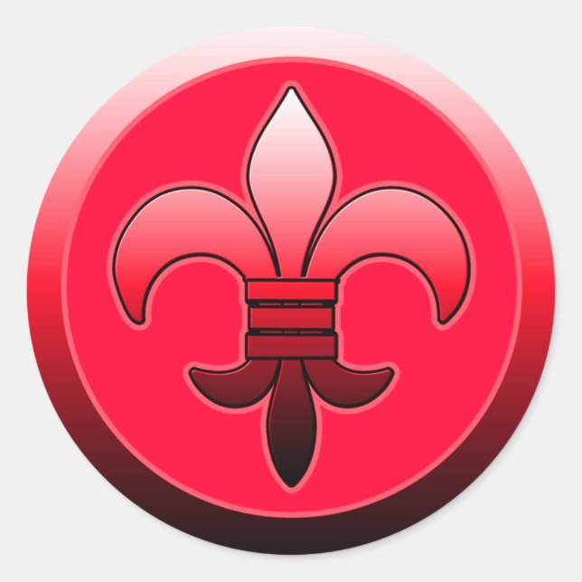 Round Fleur de Lis Stickers RED (Front)