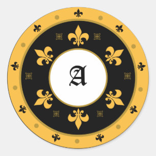 Round Fleur de Lis Stickers with Customisable Text