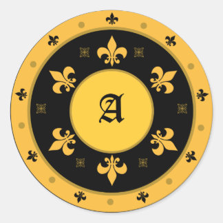 Round Fleur de Lis Stickers with Customisable Text