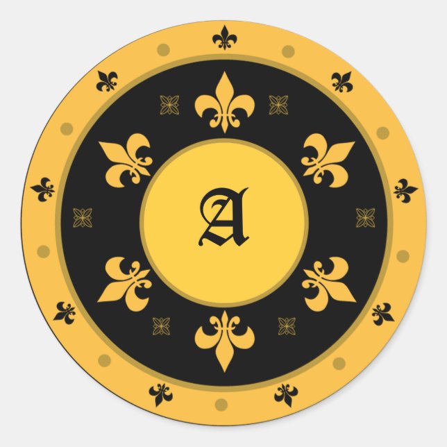 Round Fleur de Lis Stickers with Customisable Text (Front)