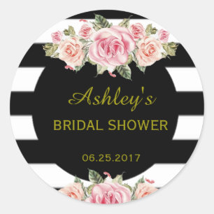 Round Floral Chic Striped Vintage Favour Label