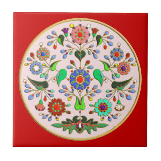 Round floral happy folk ornament tile