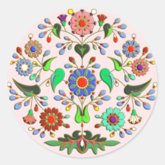 Round floral happy ornament classic round sticker