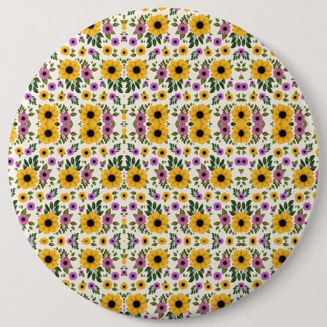 Round floral mousepad featuring a vibrant pattern 6 cm round badge (Front)
