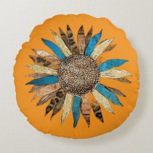 Round Floral Pillow   Minimalist Orange Flower